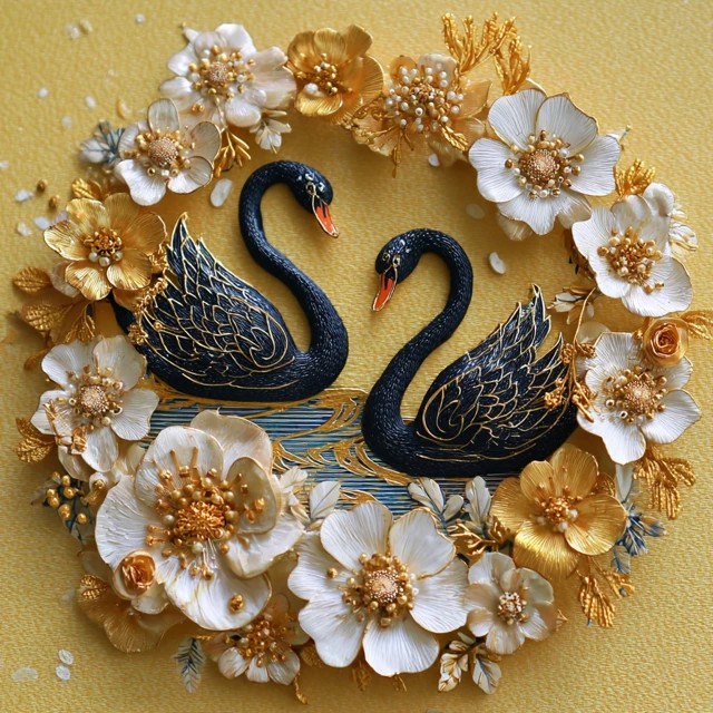 3D Refrigerator Sticker with Swans and Flowers