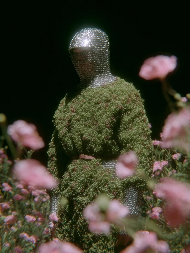 Knight in Moss Armor Surrounded by Poppies