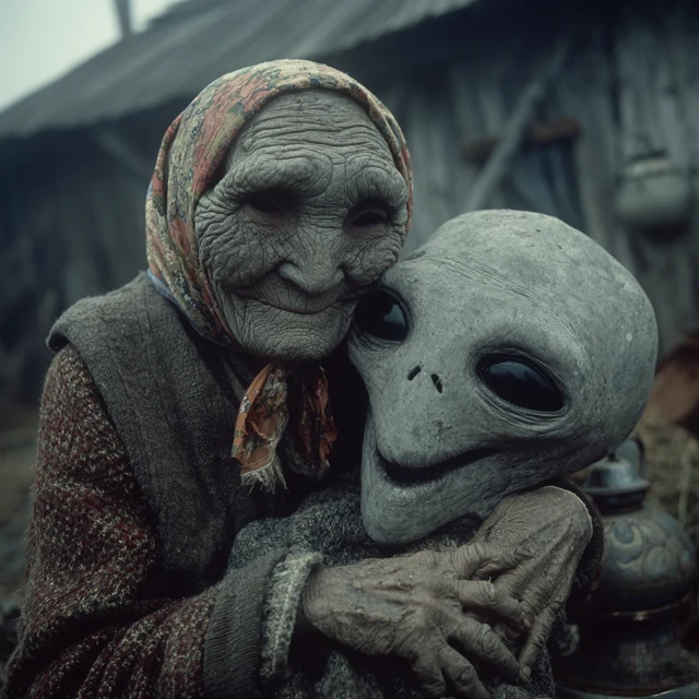 Eerie Russian Village Babushka Alien Portrait 1996