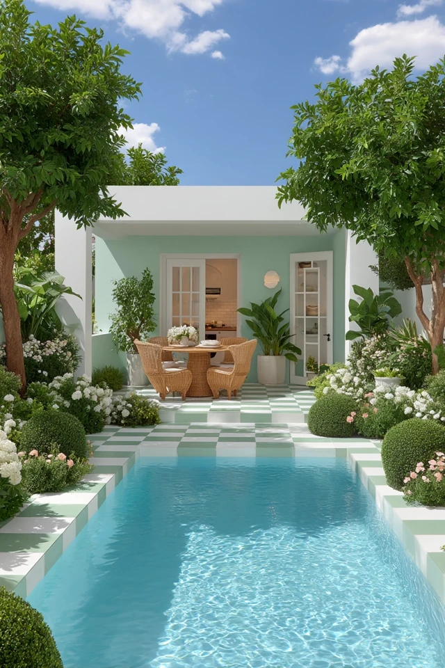Chic Backyard Design with Pool and Pergola