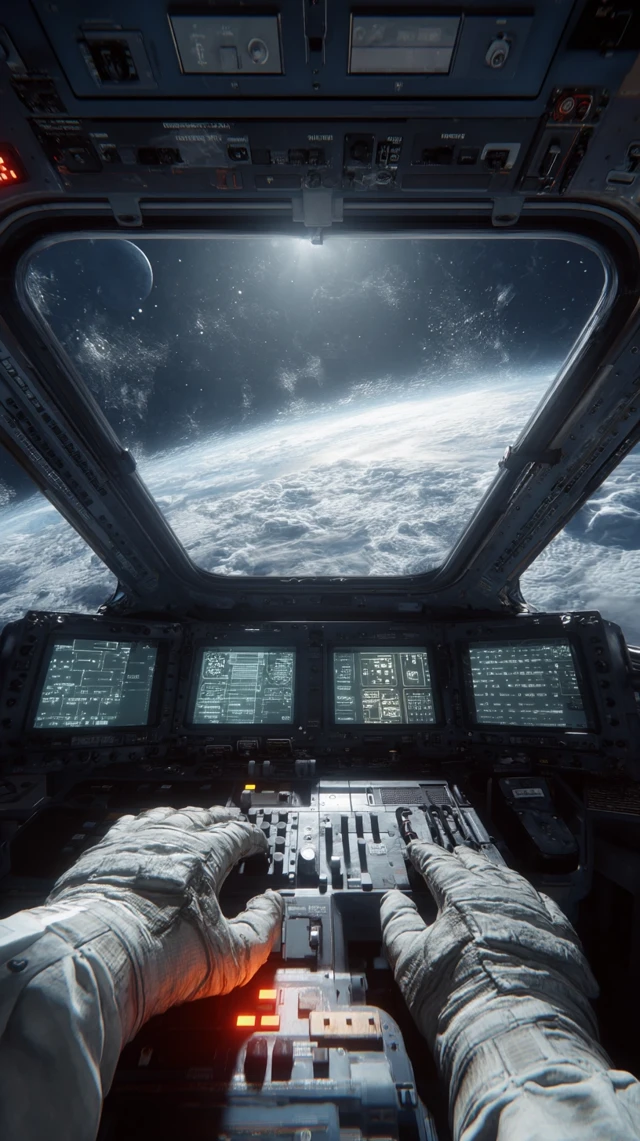 Spaceship Cockpit POV Astronauts View in Space