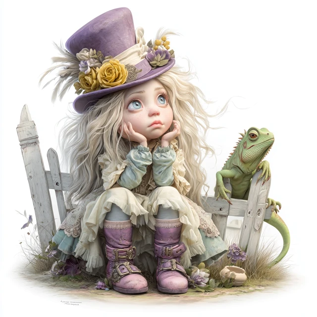Whimsical Gothic Kawaii Girl with Iguana Artgerm Style