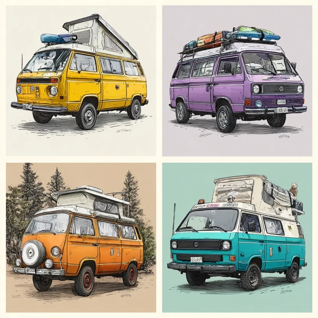 Retro Vanlife Vans Sketches Poster