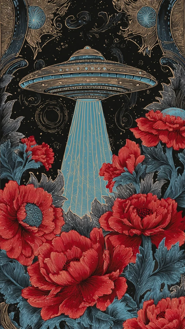 UFO Beam with Flowers Art Nouveau Style