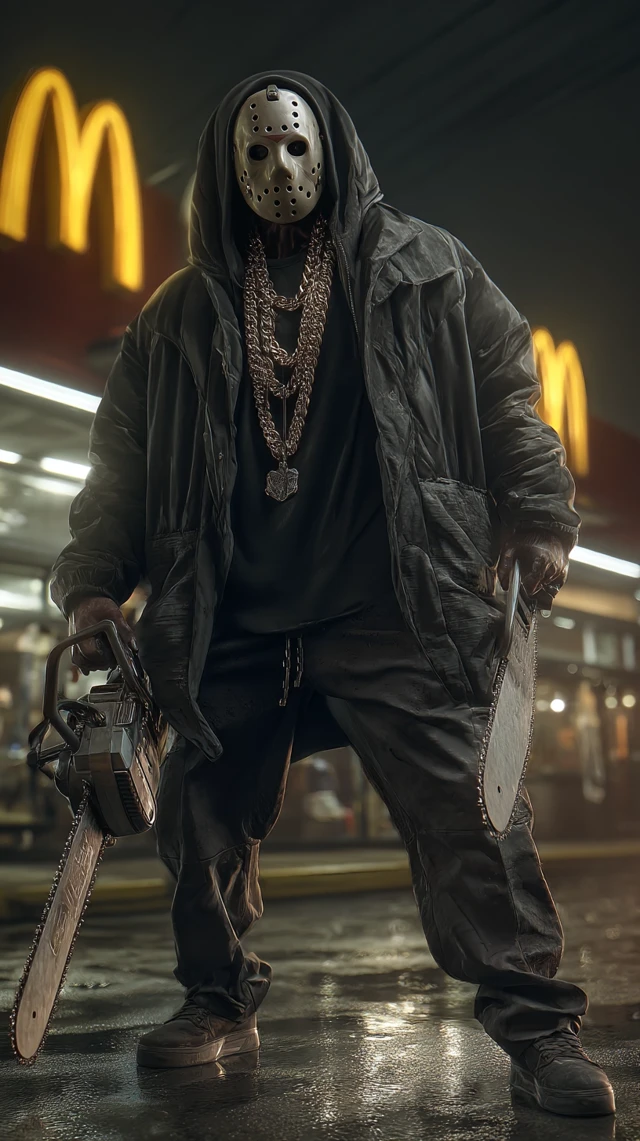 Jason Voorhees Street Style Horror Drip at McDonalds