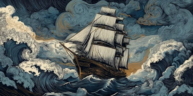 Tall Ship in Stormy Sea Illustration