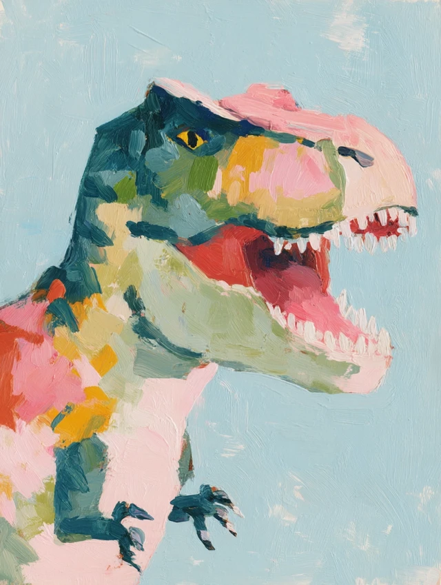 T Rex Gouache Painting Pastel Colors Playful Art