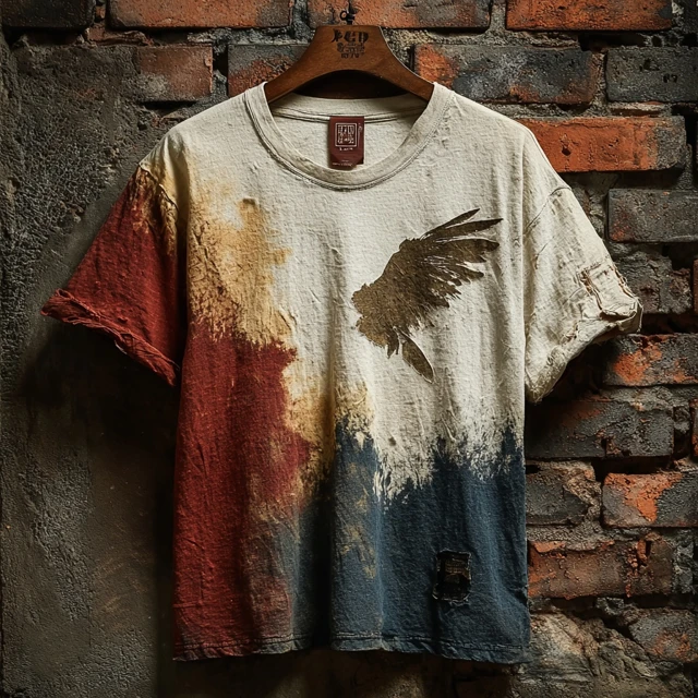 Plant Dyed TShirt White Crane Feather Effect