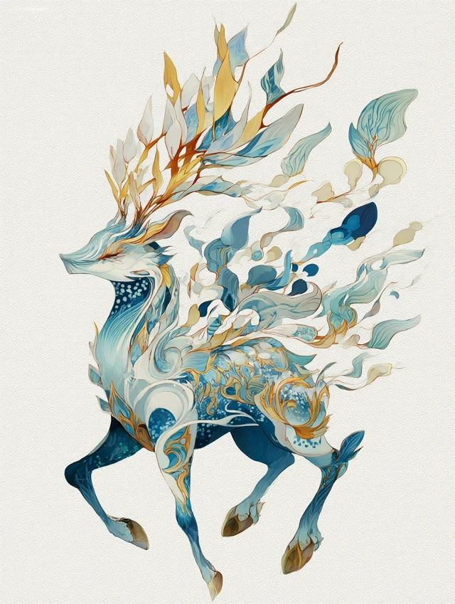 Xerneas in Yuan Dynasty Watercolor Illustration
