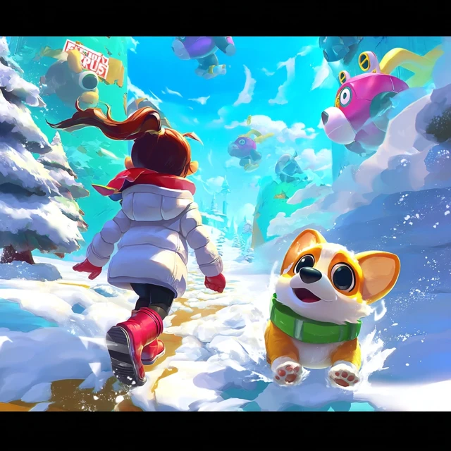 Girl and Corgi Parkouring in the Snow