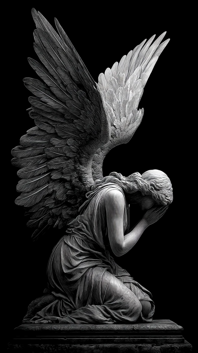 Praying Angel Grayscale T-Shirt Design