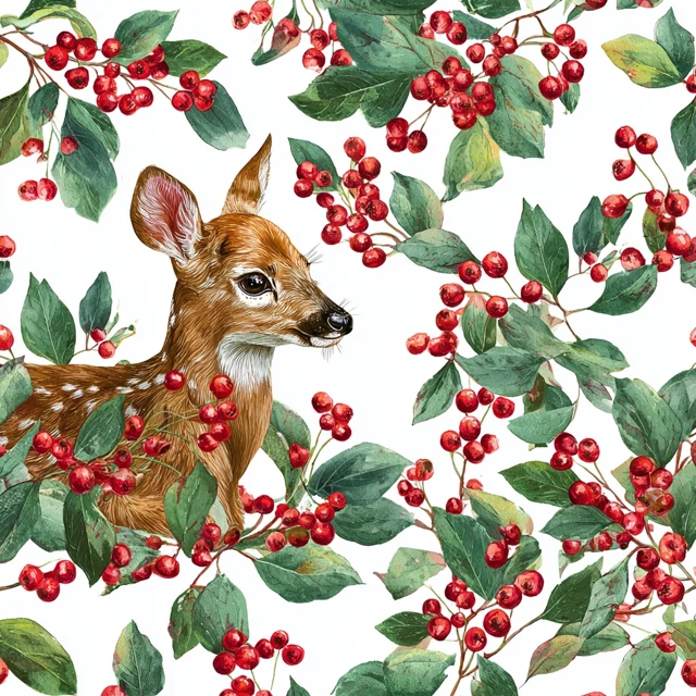 Watercolor Deer Pattern Christmas Illustration