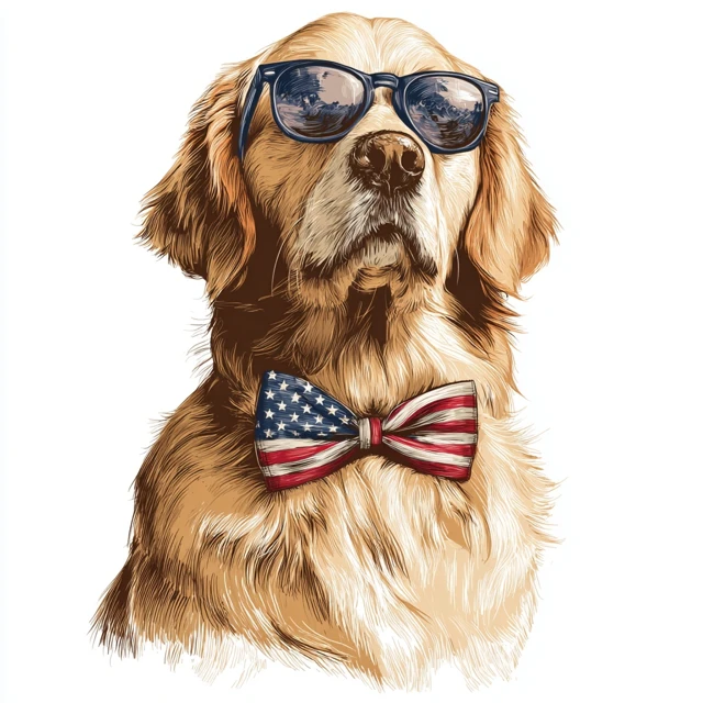 Golden Retriever in Sunglasses Bowtie TShirt Design