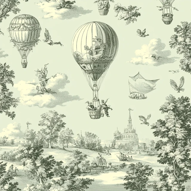 Toile de Jouy Hot Air Balloon Wallpaper