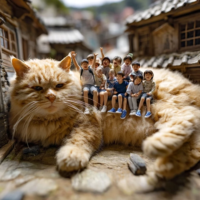Orange Cat and Miniature Taiwanese Village