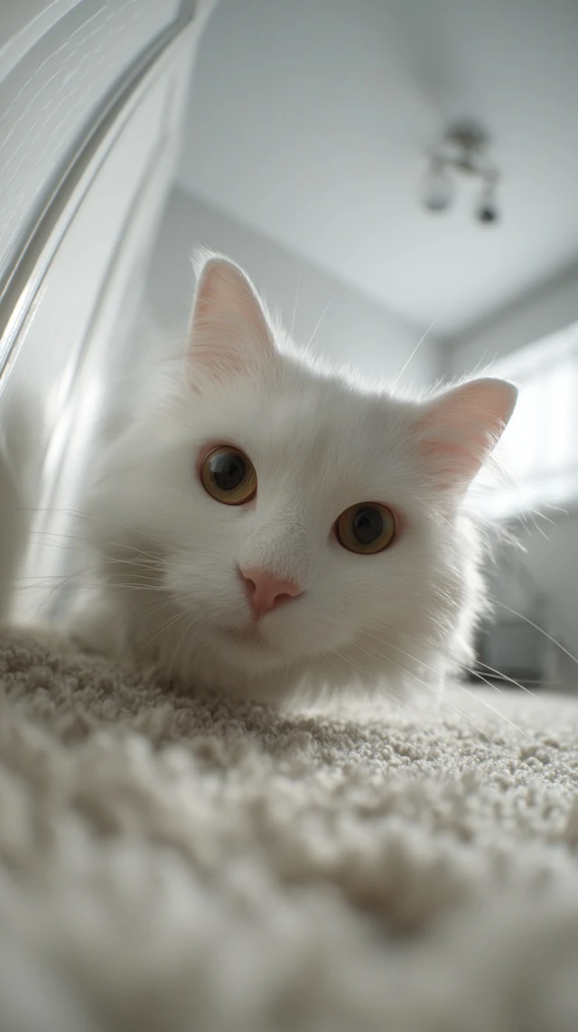Cute White Cat Curious Close Up