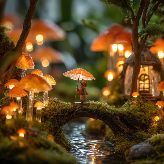 Miniature Mushroom Village: Fantasy Landscape