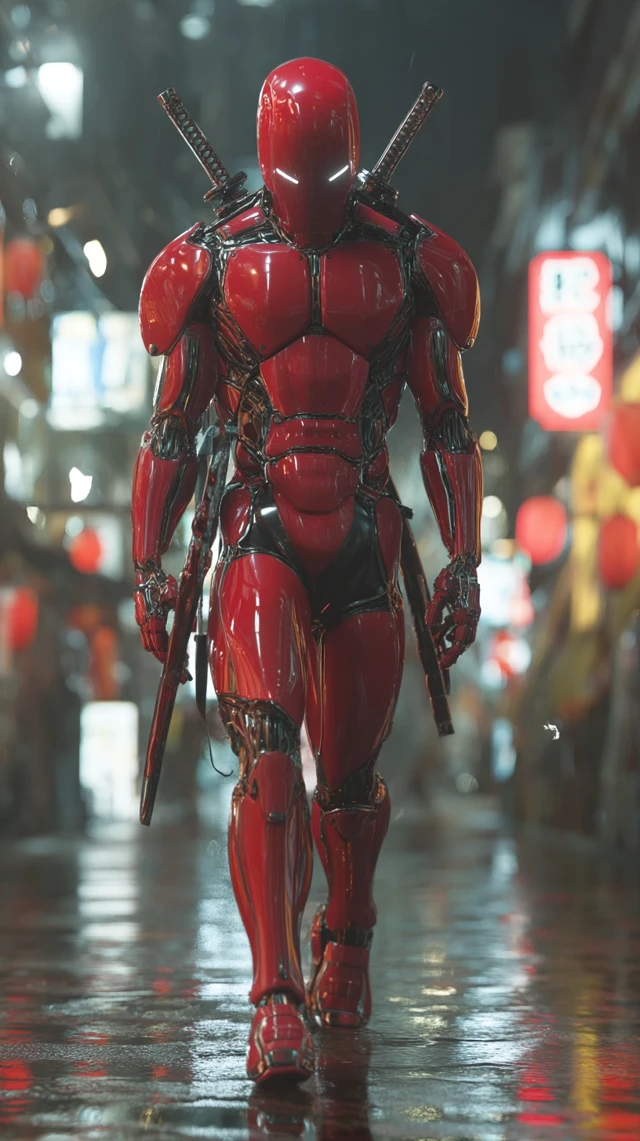 Cyberpunk Ninja Robot in Rain
