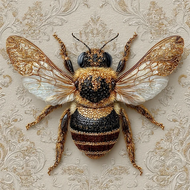 Golden Bee Illustration Vintage Naturalist Art