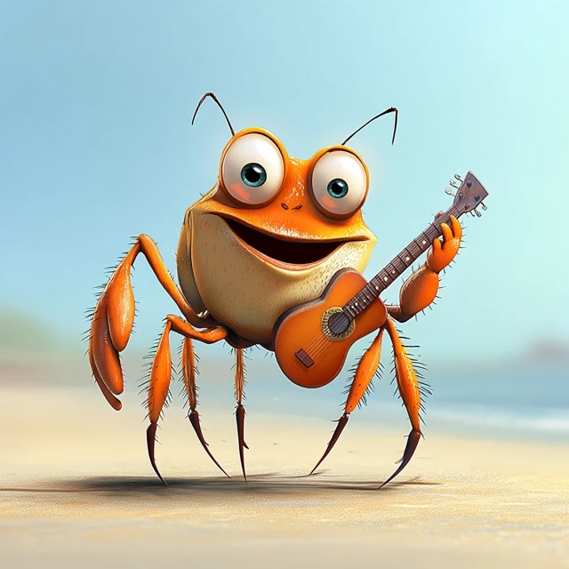 Singing Crab Playing Guitar on the Beach