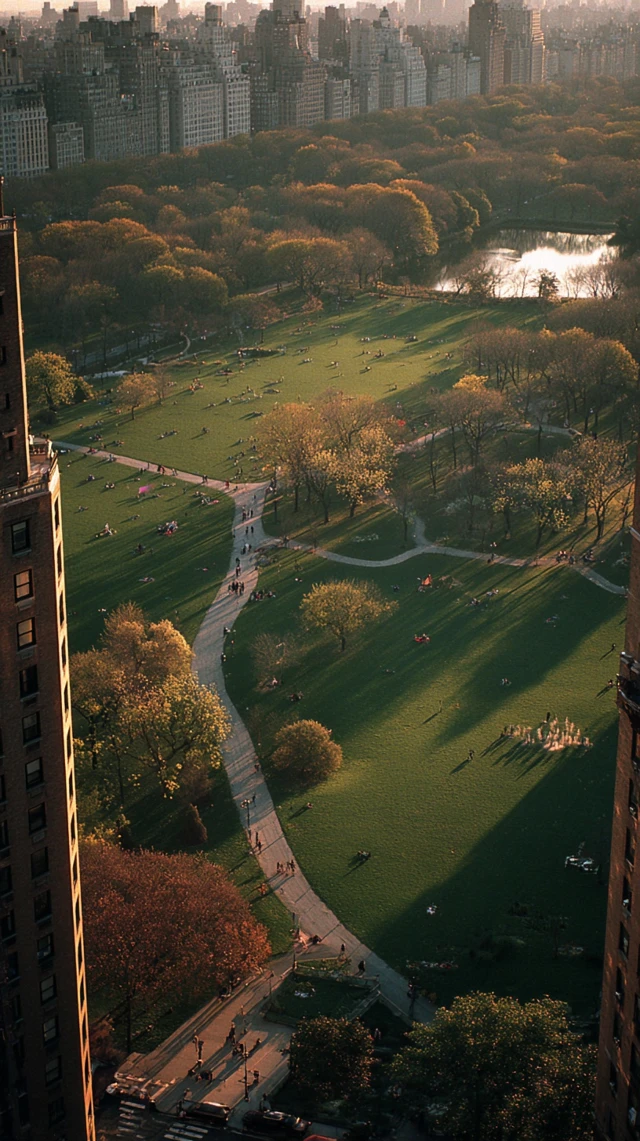 Central Park NYC 1994 Autumn Afternoon Aerial View