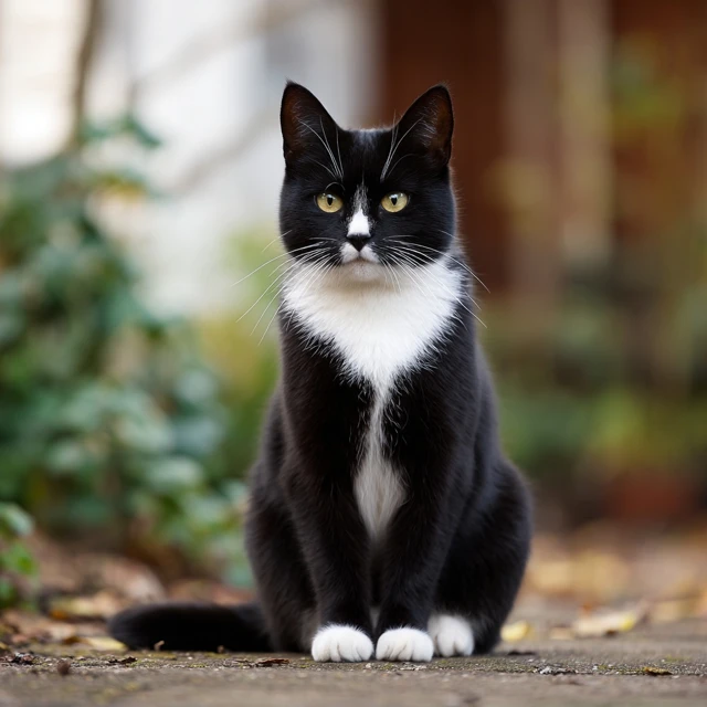 Tuxedo Cat Sitting Upright Adorable Black and White Cat
