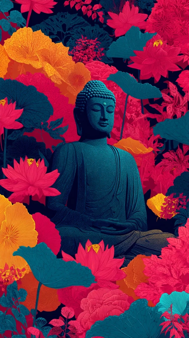 Buddha Image with Lotus Flowers Vesak Poster Art