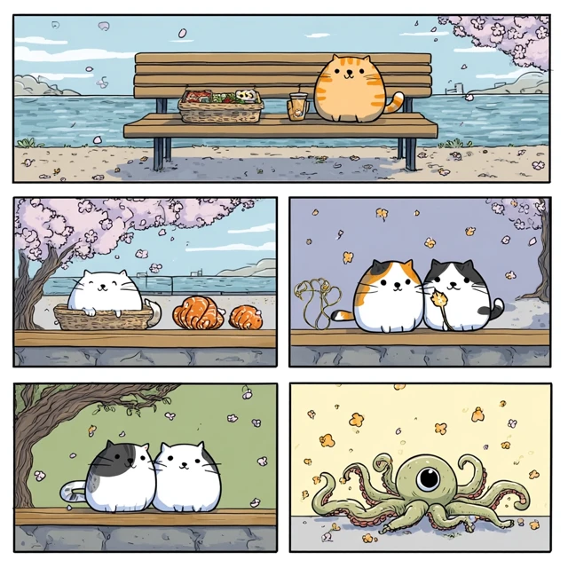 Cute Cartoon Cats: Summer Park Lunch Adventure