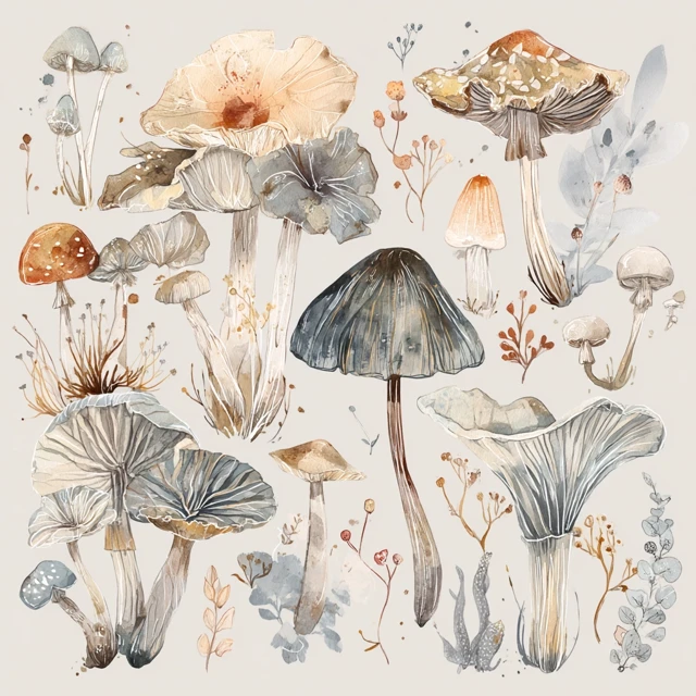 Pastel Watercolor Mushroom Clipart