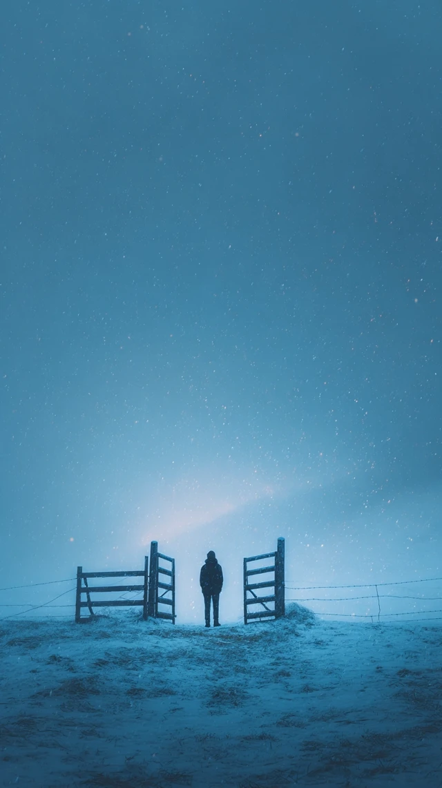 Icy Gate Snowy Plain Cinematic Scene