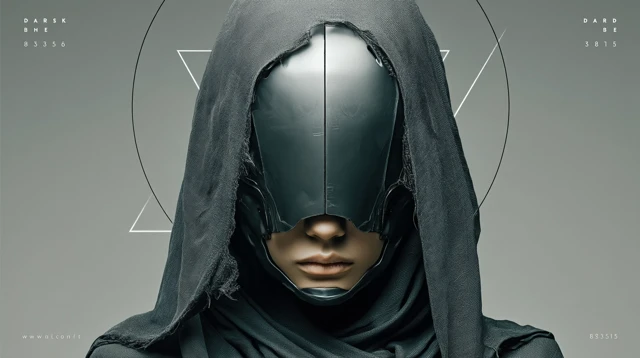 Futuristic Masked Figure with Eerie Expression