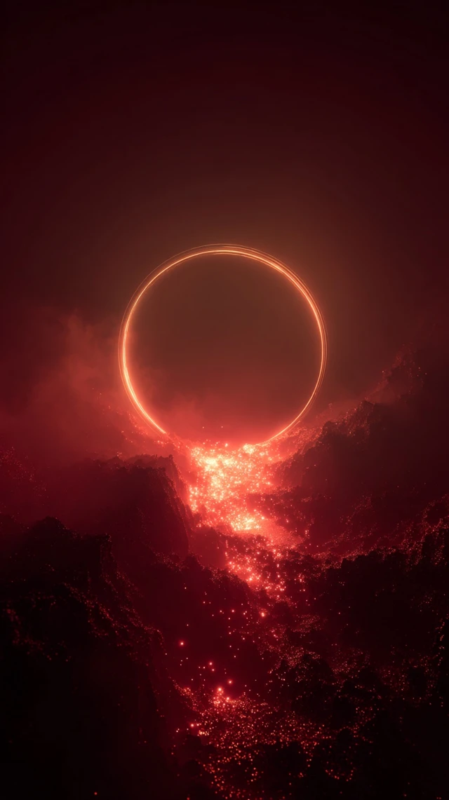 Glowing Portal in Red Abstract Landscape
