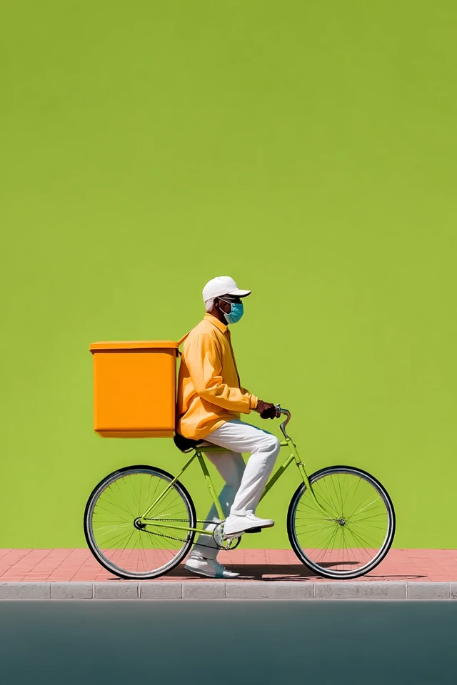 Postal Worker on Bicycle Minimalist Photo Green Tones