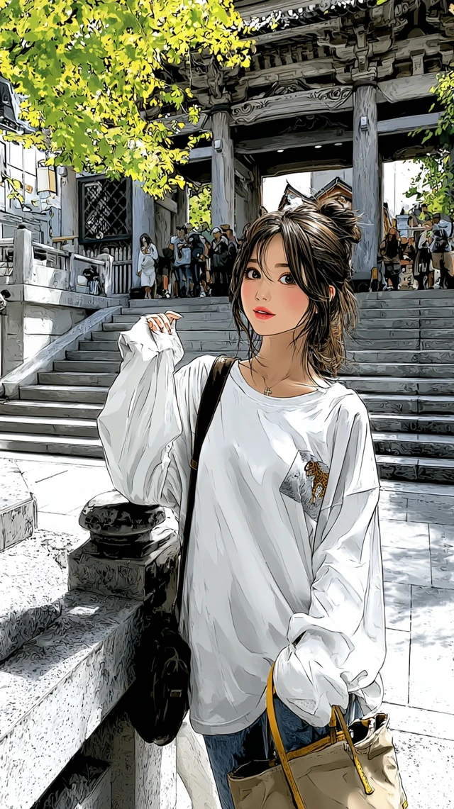 Anime Girl at Temple Serene Illustration Masterpiece