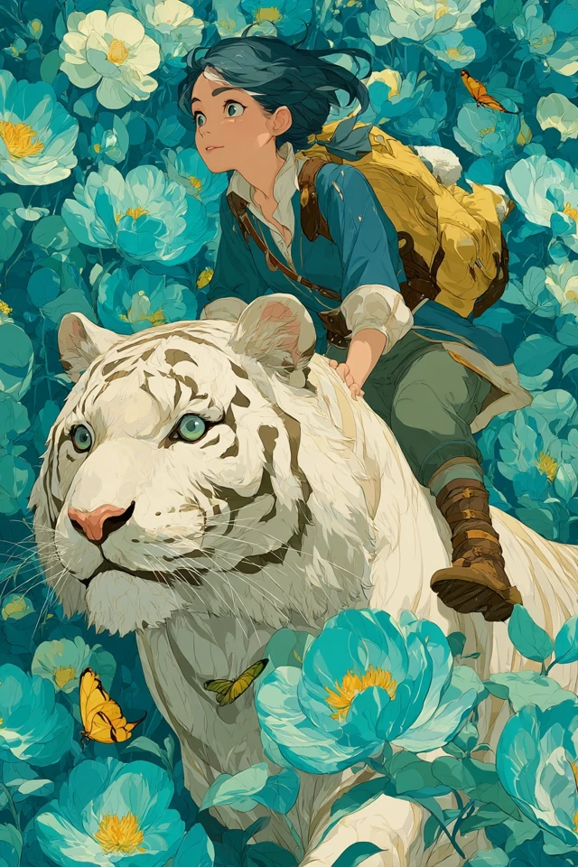 Woman on White Tiger Fantasy Illustration
