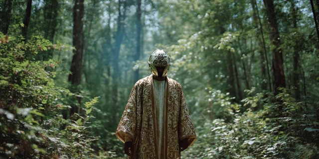 Mystical Figure in a Forest Retro Photograph