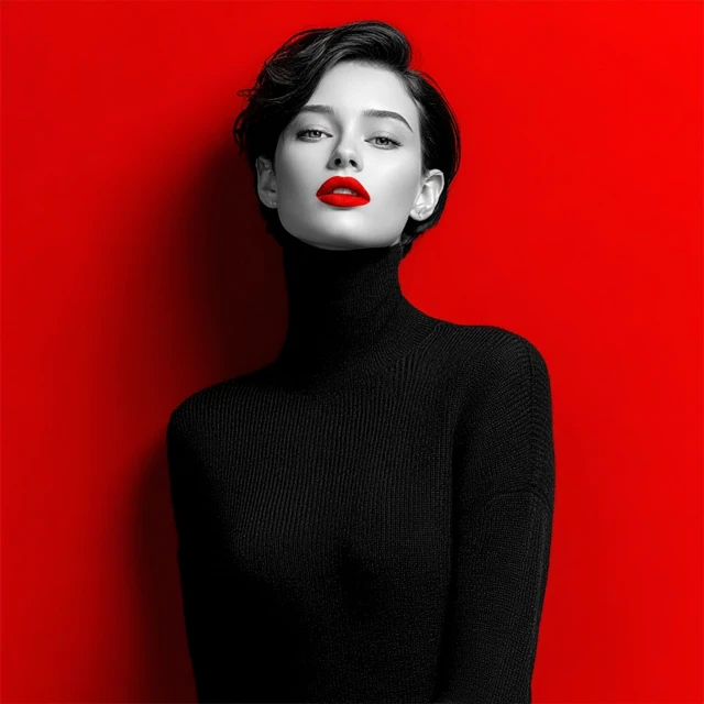 Photorealistic Portrait Red White Black Model