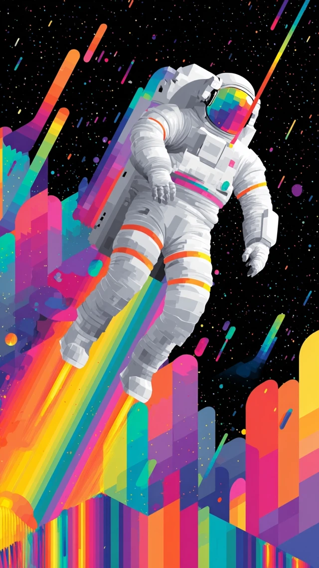 Astronaut in Space Colorful Illustration