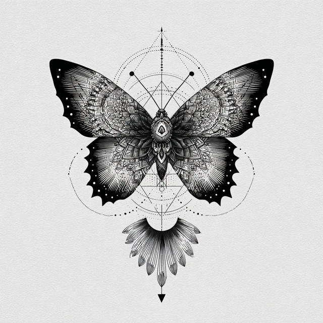 Butterfly Sacred Geometry Tattoo Art Illustration
