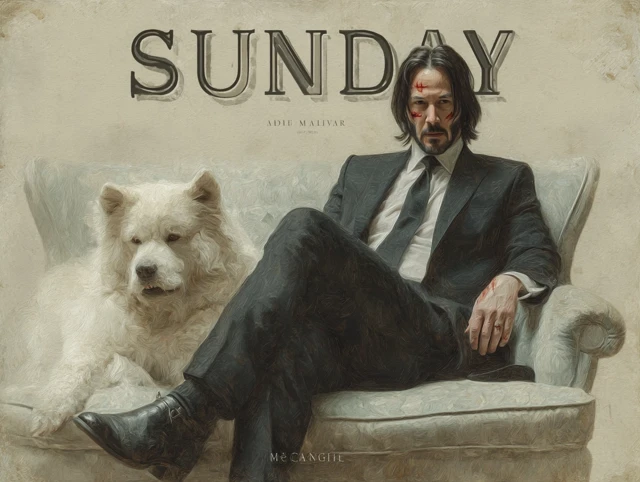 John Wick and Dog Calm Vintage Painting