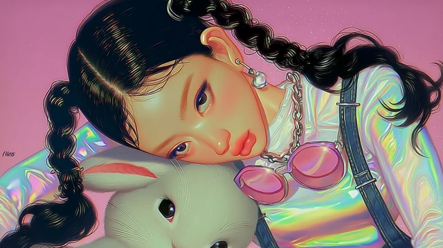 Girl with Bunny Illustration 2D