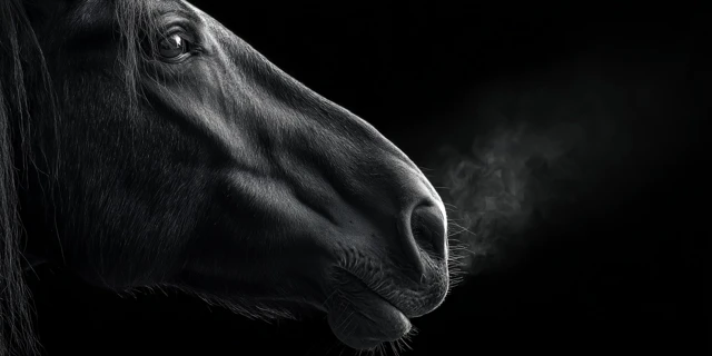 Black Stallion Breathing Steam Photography