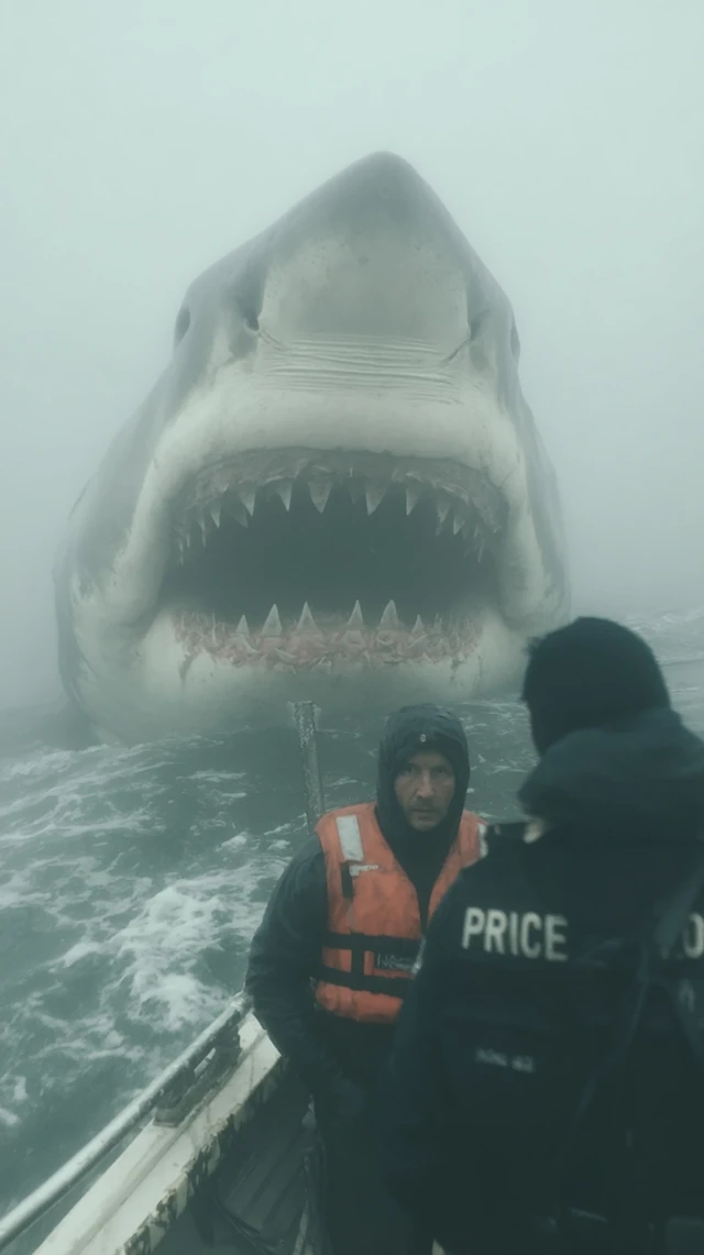 Giant Shark Attack Fishing Boat Scene