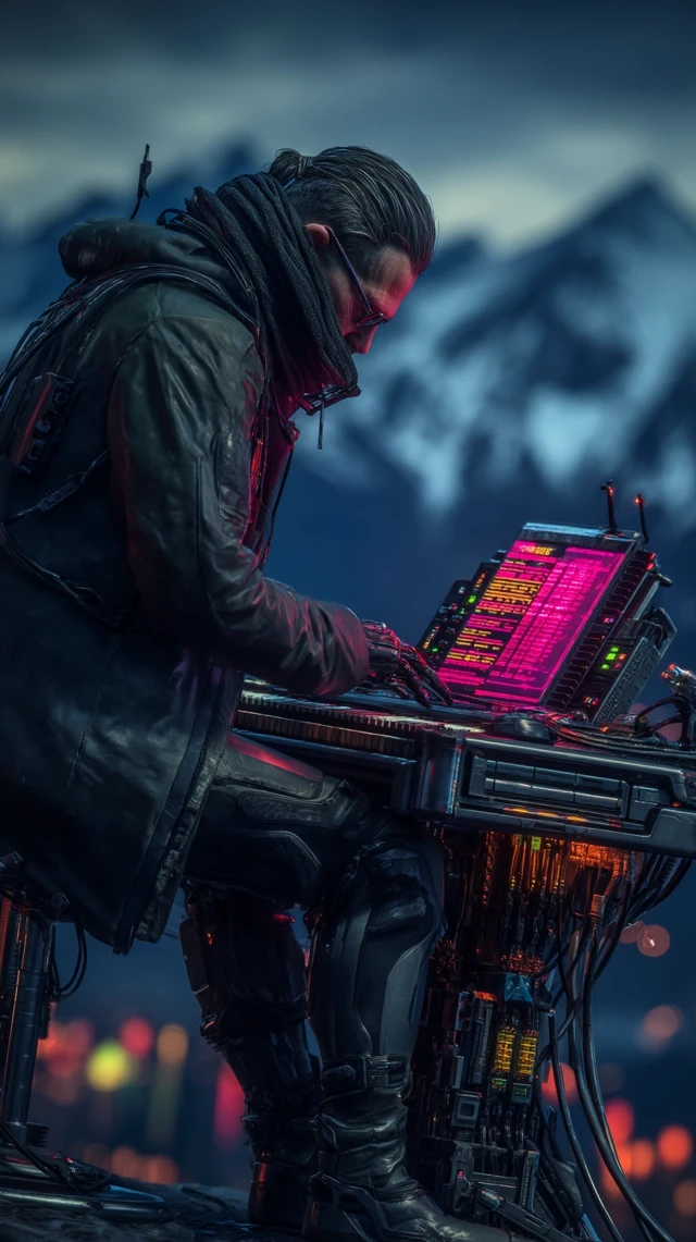 Cyberpunk Composer on Mountain Top