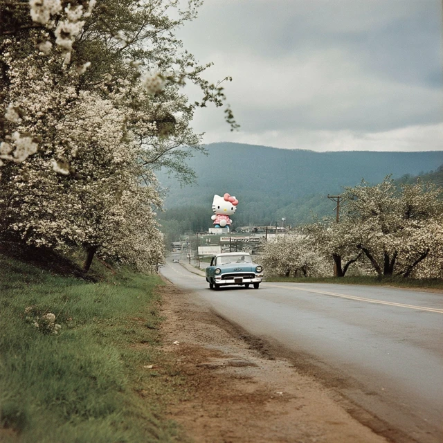 Vintage Road Trip with Hello Kitty in USA