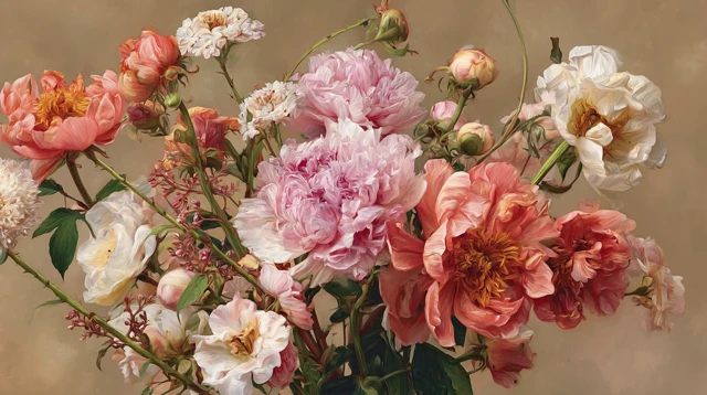 Floral Art Nouveau Bouquet Pastel Colors