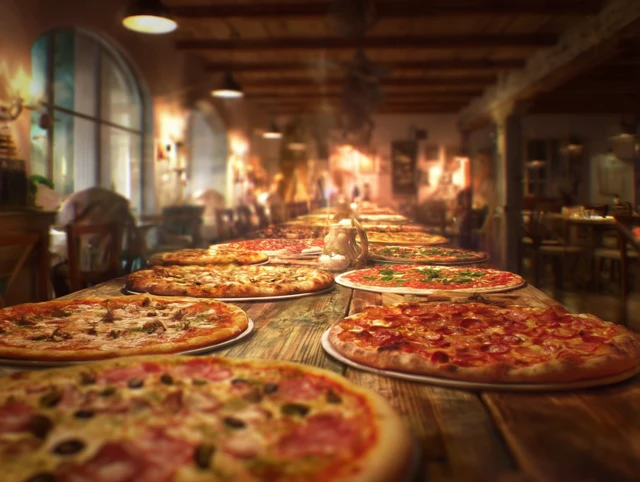 Italian Restaurant Interior Gourmet Pizza Feast