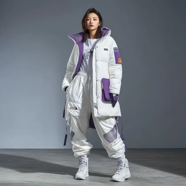 Supermodel in White Down Jacket Fashion Streetwear