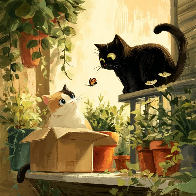 Cats on a Balcony Painting