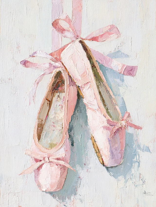 Pink Pointe Shoes Oil Painting Art